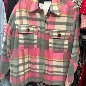 Plaid Utility Jacket in Pink and Gray